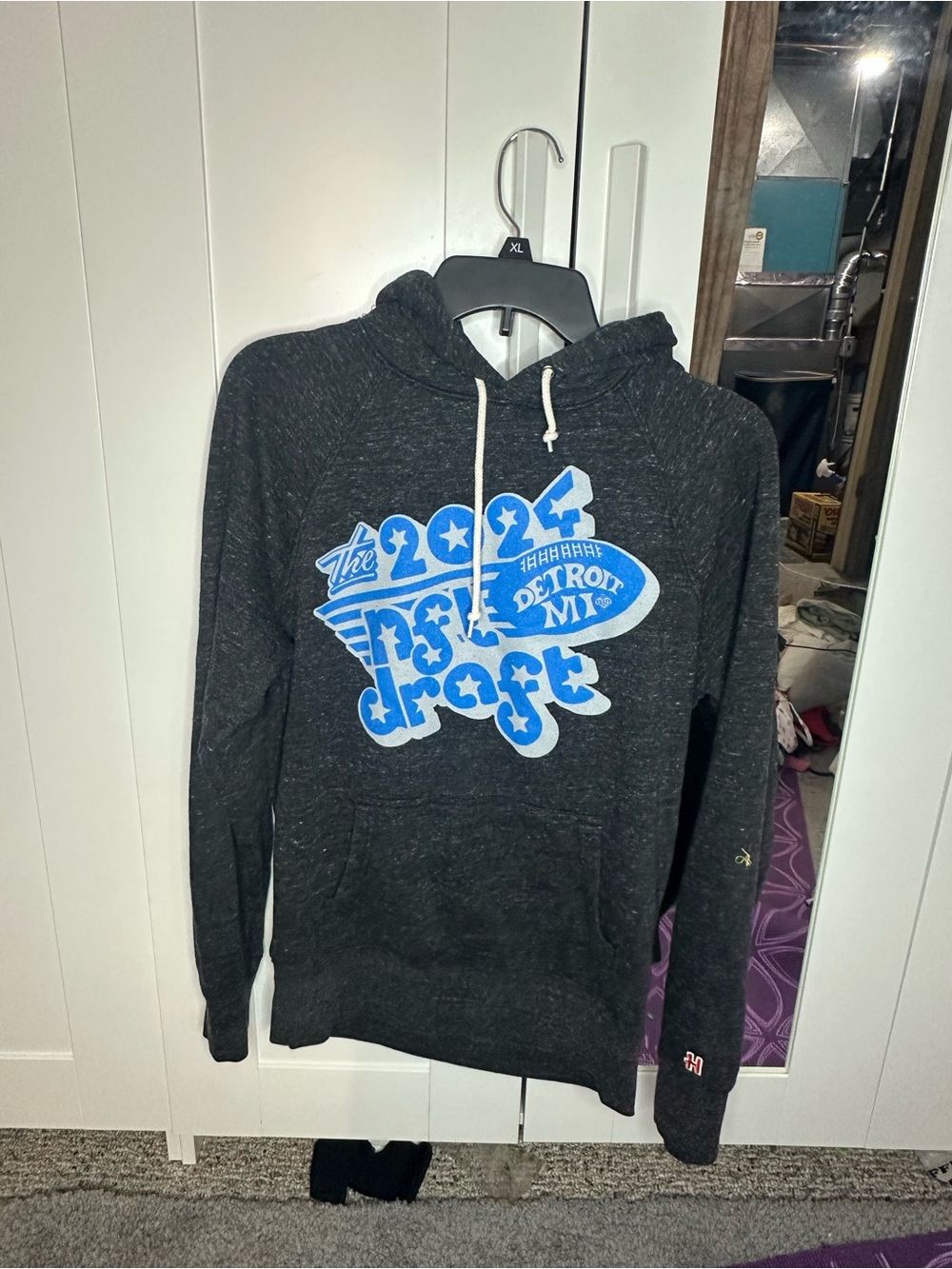 Detroit MI 2024 Draft Graphic Hoodie - Charcoal with Blue Print